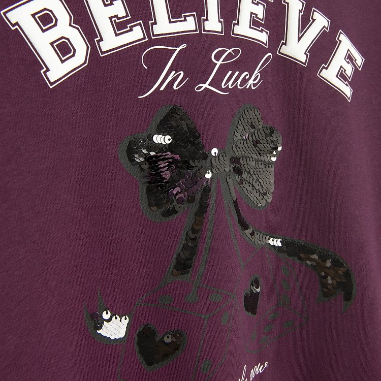 Ζακέτα φούτερ λευκό και μπορντό με στάμπα BELIEVE IN LUCK
