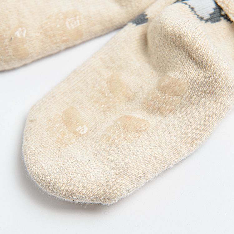 Beige anti slip socks with bears print