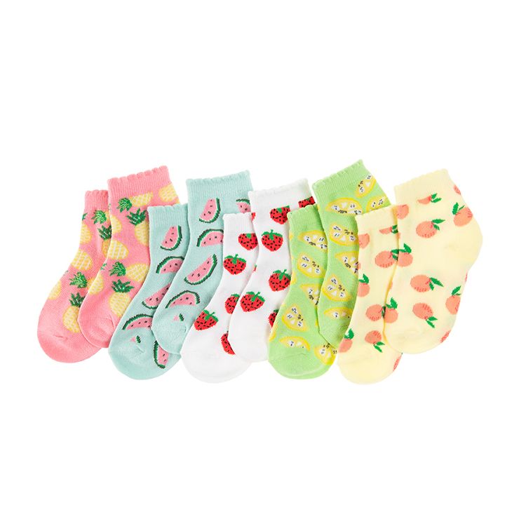 Κάλτσες 5 ζεύγη με σχέδια φρούτα σε φανταχτερά χρώματα