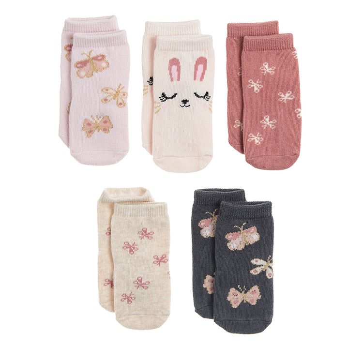 Socks with bunnies and flowers print 5-pack