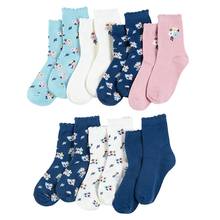 Κάλτσες 7 ζεύγη ροζ μπλε λευκό φλοράλ