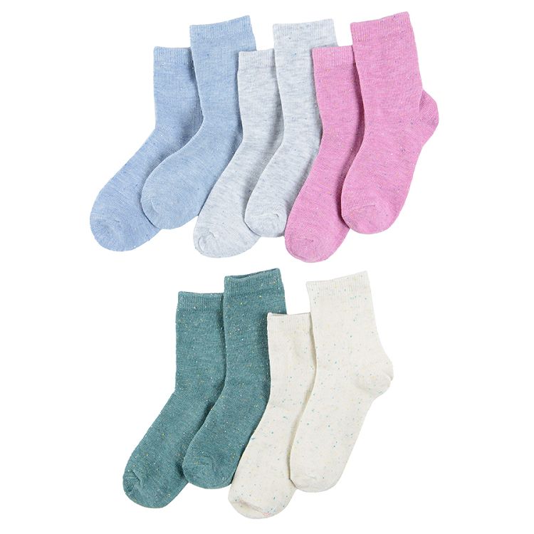 Κάλτσες 5 ζεύγη μονόχρωμες ροζ μπεζ μπλε γκρι πράσινο