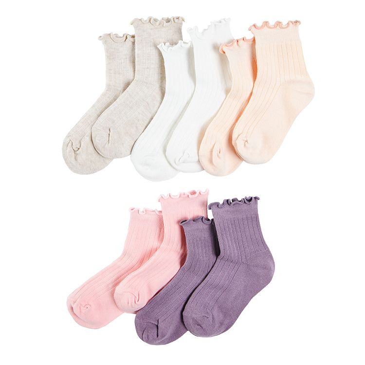 Κάλτσες 5 ζεύγη ροζ, λευκές, μωβ και μπεζ