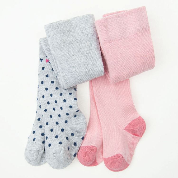 Pink and grey with cat print tights- 2 pack