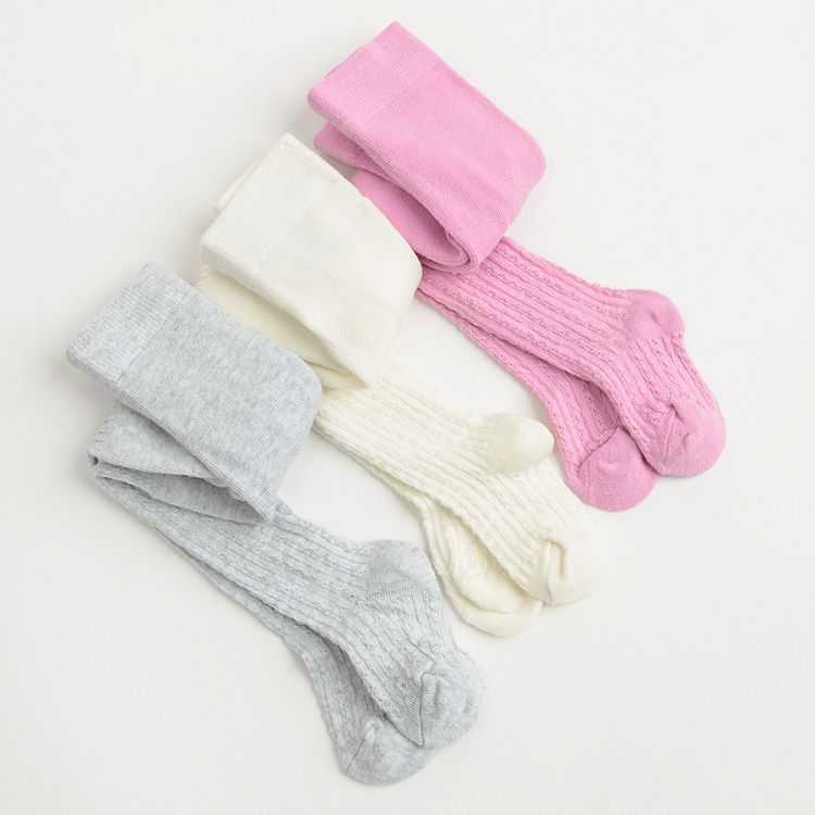 White, pink, grey tights- 3 pack