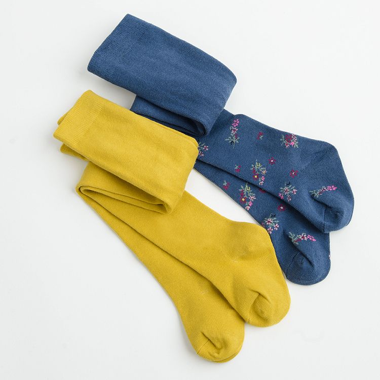 Yellow and blue floral tights- 2 pack