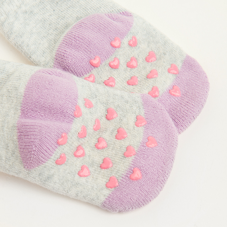 Grey and purple socks with unicorn print