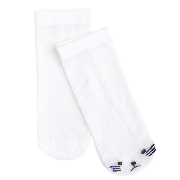 White socks with kitten print- 2 pack