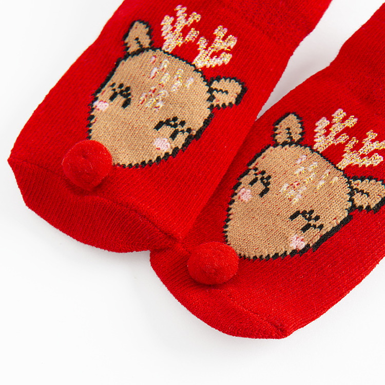 Red socks in box with Santa Claus pattern