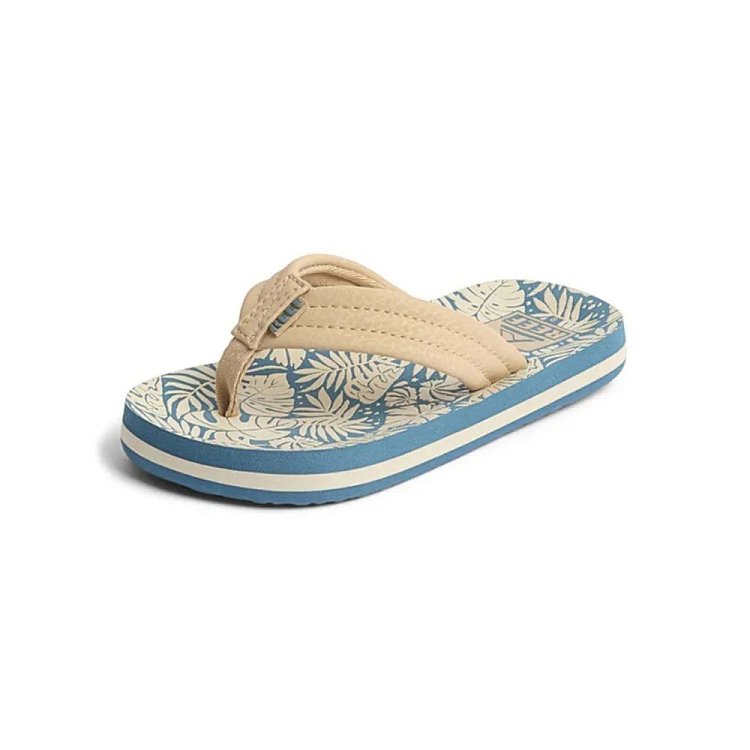 Reef Kids Ahi Flip Flops Blue/Tan Palm