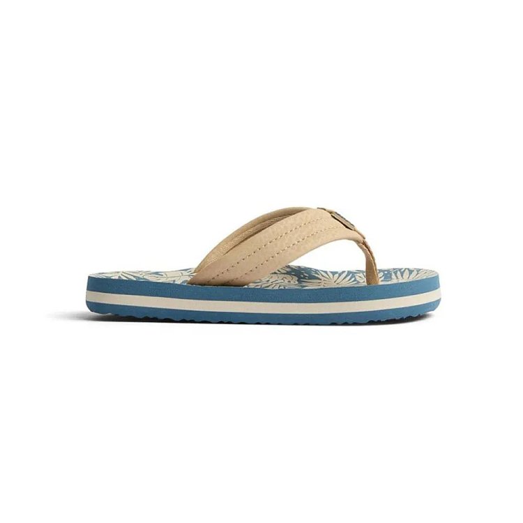Reef Kids Ahi Flip Flops Blue/Tan Palm