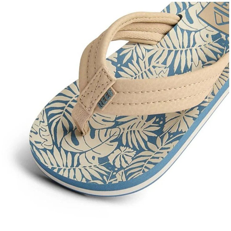 Reef Kids Ahi Flip Flops Blue/Tan Palm