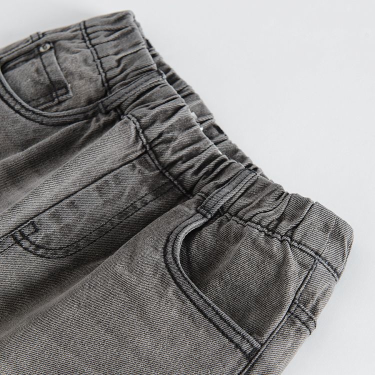 Grey denim trousers with adjustable waist
