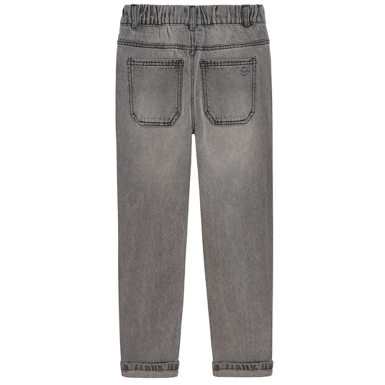 Grey denim trousers with adjustable waist