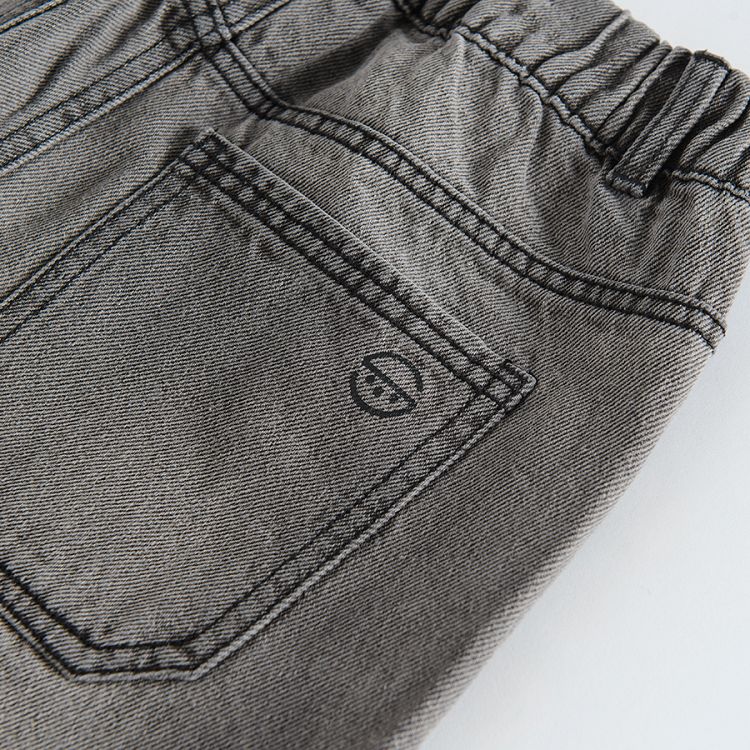 Grey denim trousers with adjustable waist