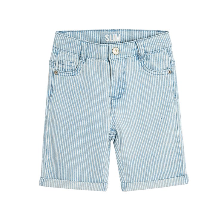 Striped denim shorts with button