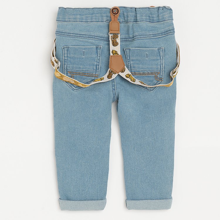 Denim pants with decorative straps
