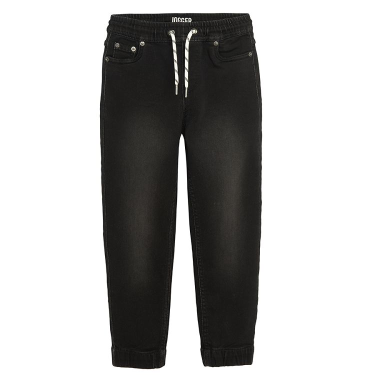 Black trousers with adjustable waist