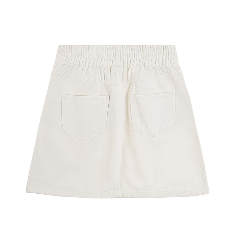 White denim skirt with elastic waist and buttons