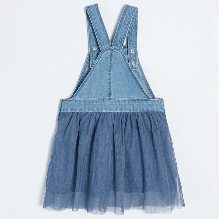 Dungaree jeans skirt with tulle and cat print