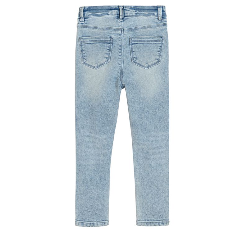 Denim trousers with flower pattern on the knees