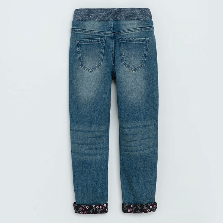 Denim trousers with floral lining