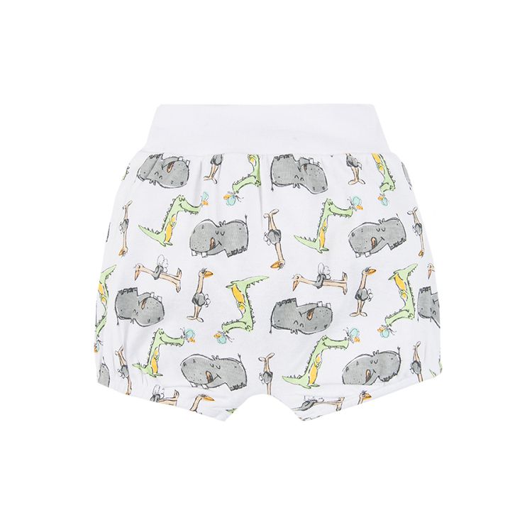 White with animals and light blue shorts- 2 pack