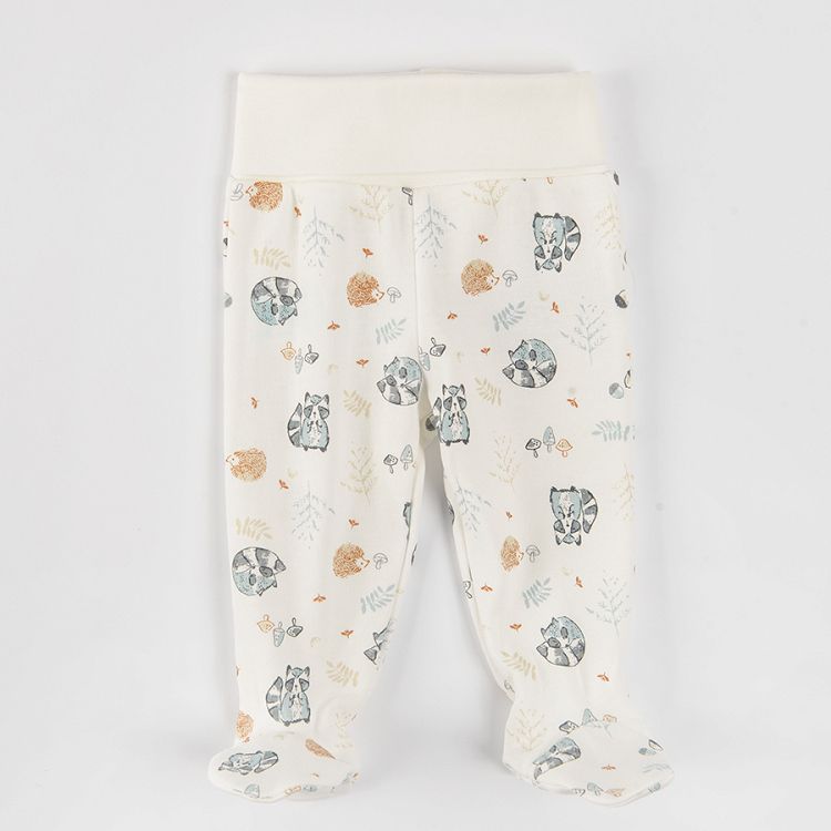 Light blue and white with racoon print footed leggings- 2 pack