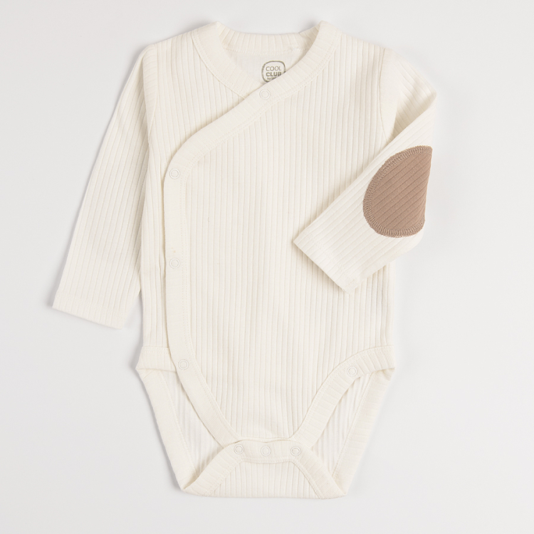 Ecru long sleeve wrap bodysuit brown leggings and matching hat | Coolclub