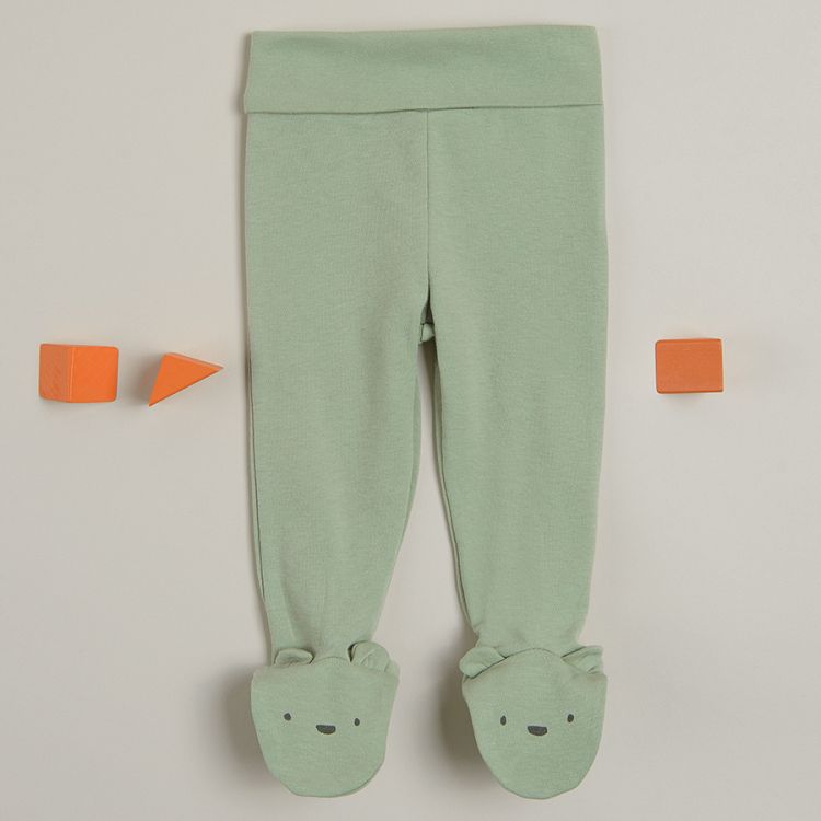 White with giraffes print and olive footed with ears jogging pants- 2 pack