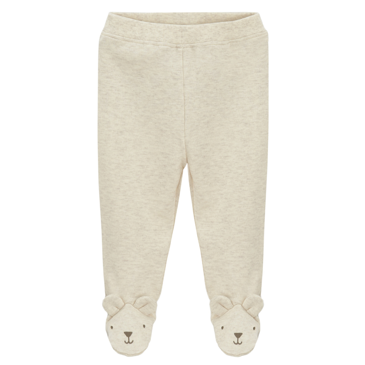 Brown long sleeve bear bodysuit and white footed leggings- 2 pack