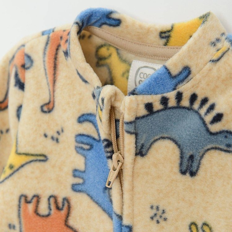 Ecru footed overall with side zipper and dinosaurs print