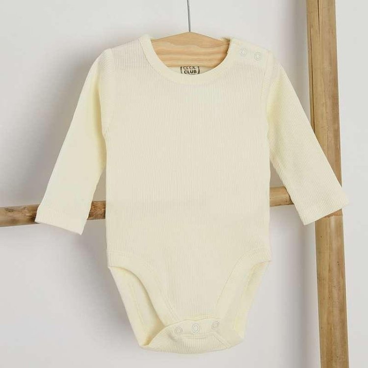 Ecru long sleeve bodysuit and ecru overall with forest animals print