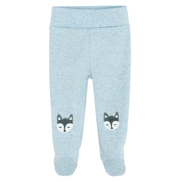 Blue stripped and light blue leggings with fox print- 2 pack