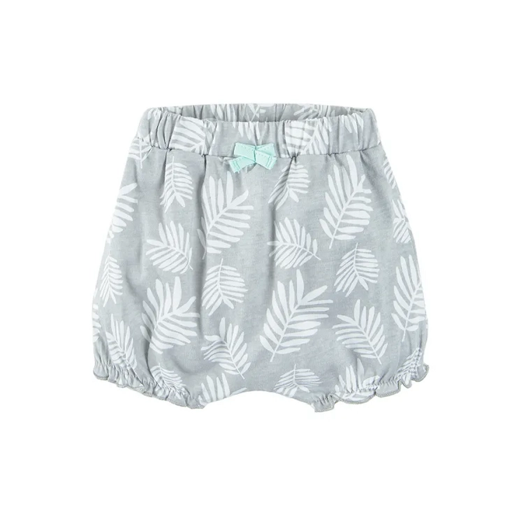 Grey and green organic cotton shorts with tropical leaves