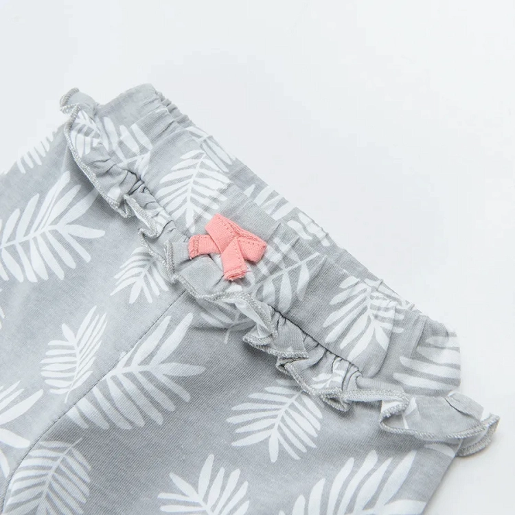 Grey with tropical leaves pants-organic cotton