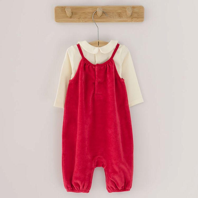 Clothing set brown dungaree and white romper