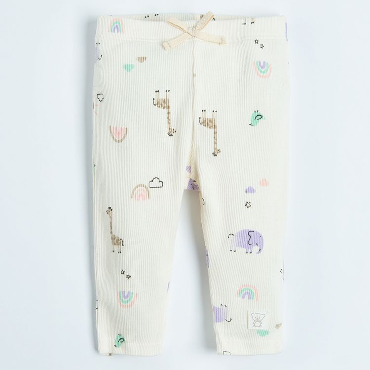 Light green and white with delicate print footless leggings- 2 pack