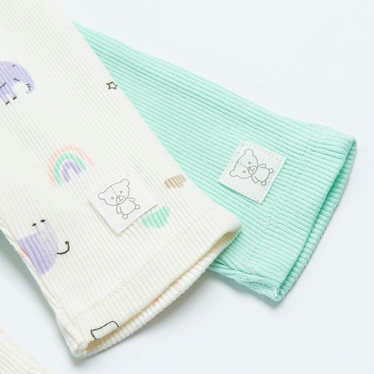 Light green and white with delicate print footless leggings- 2 pack