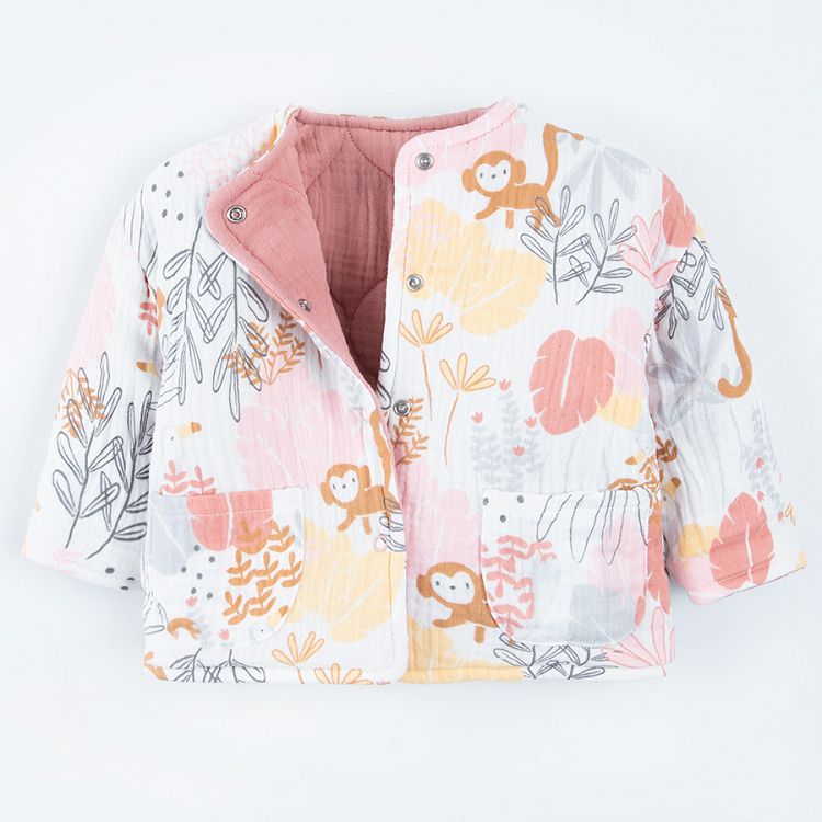 Pink zip through sweatshirt with wild animals and nature print