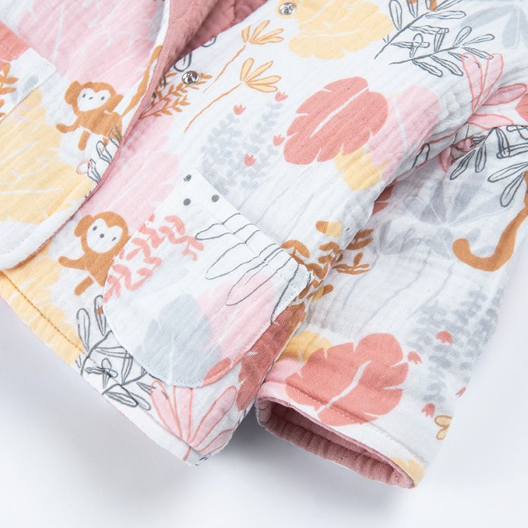 Pink zip through sweatshirt with wild animals and nature print