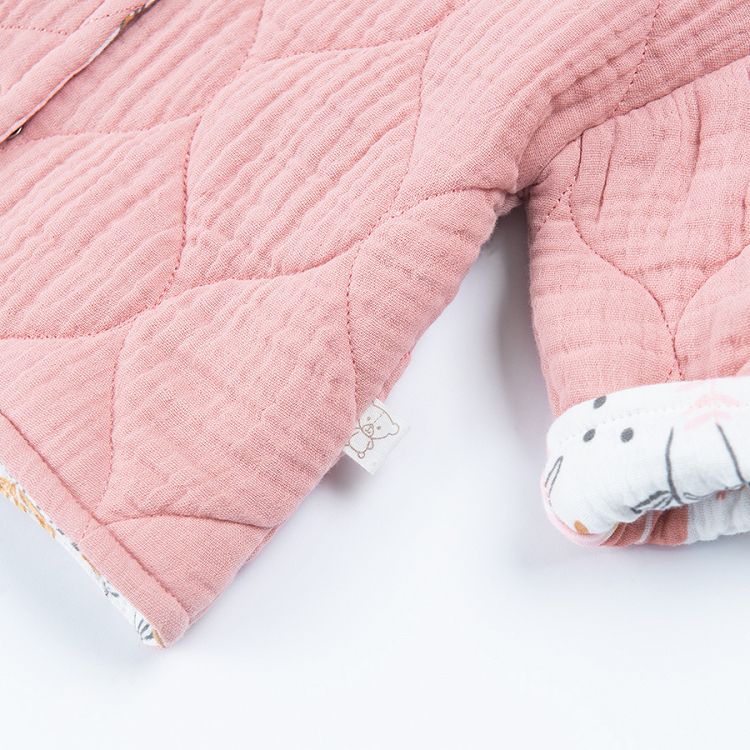 Pink zip through sweatshirt with wild animals and nature print