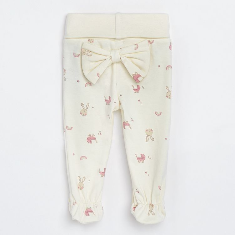 Ecru footed leggings with bunny prints