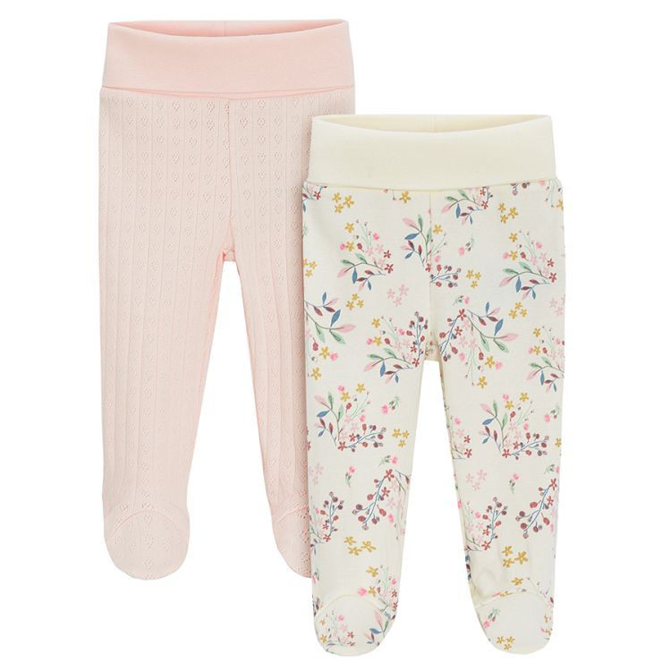 Pink and white floral footed leggings