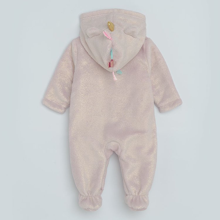 Pink hooded zip through overall