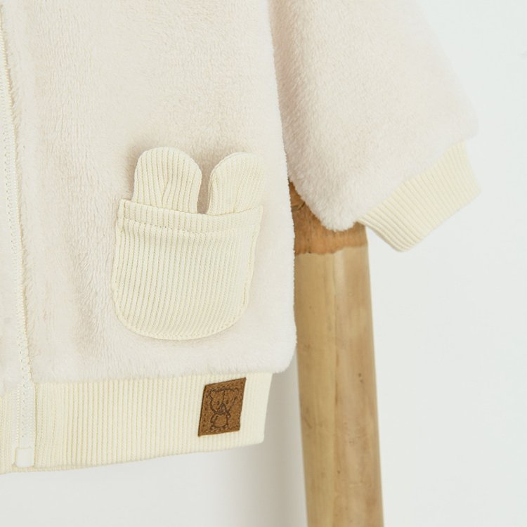 Ζακέτα fleece με φερμουάρ και κουκούλα και τσεπούλα με αυτάκια