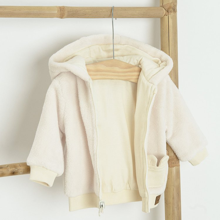 Ζακέτα fleece με φερμουάρ και κουκούλα και τσεπούλα με αυτάκια