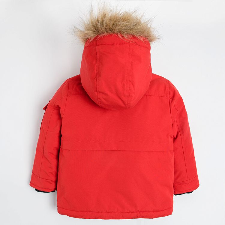 Red hooded jacket