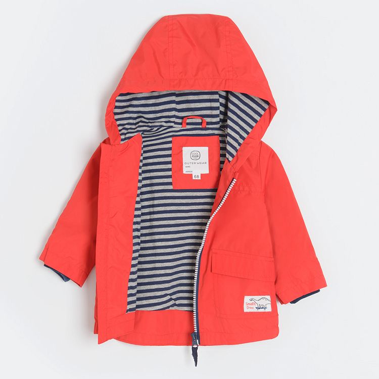 Red hooded jacket
