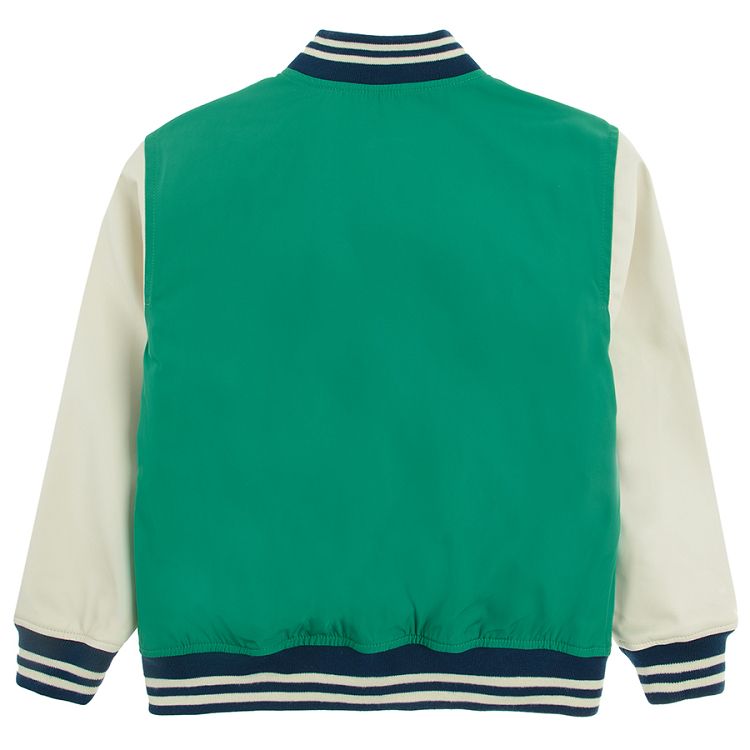 Green light jacket with white sleeves